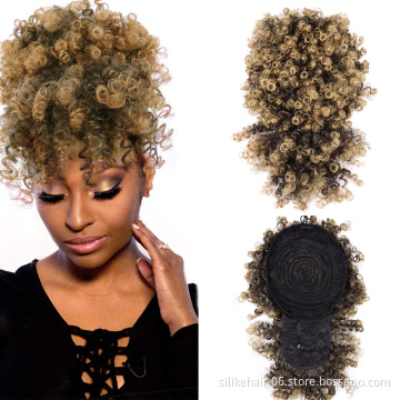 Soft Wig Hair Bun Chignon Clip in Pony Tail Short Afro Kinky Curly Drawstring Ponytail With Bangs Synthetic Hair Extensions
